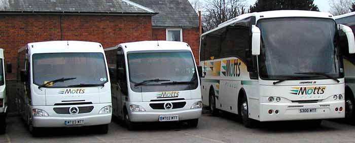 Motts Travel Mercedes 815D Sitcar Belugas MT02MTT, Mt03MTT & midi Volvo B9M Jonckheere S300MTT